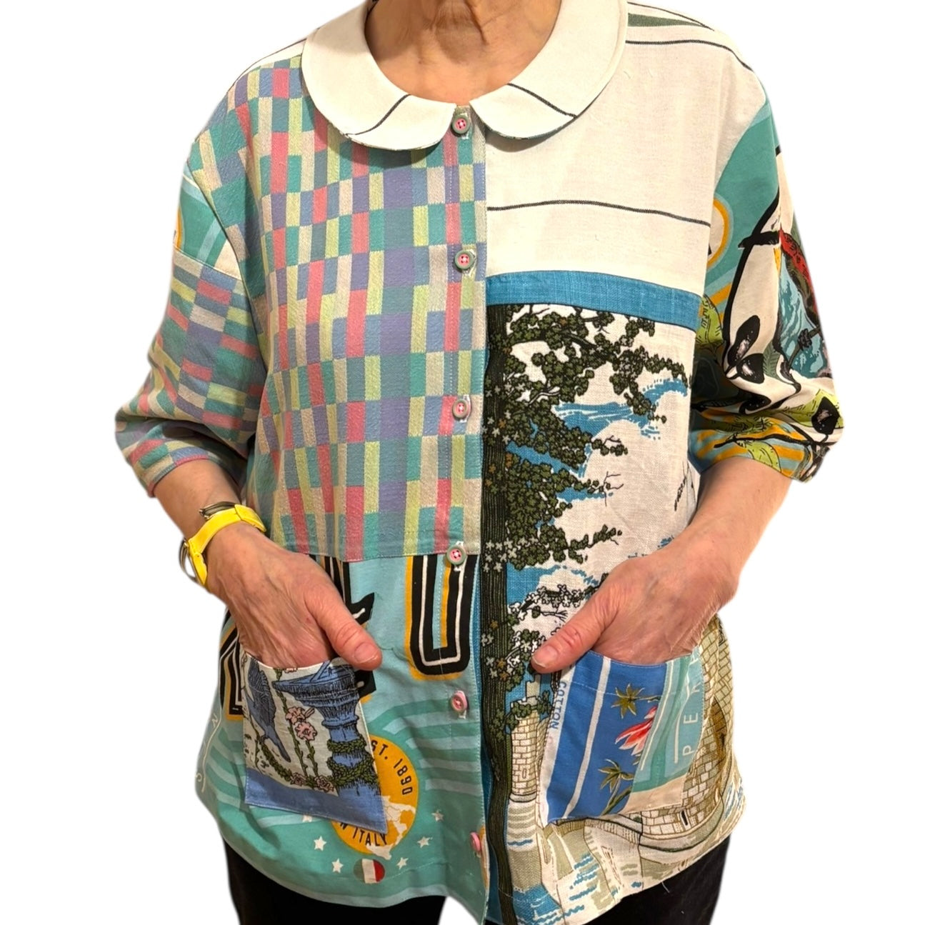 LONGER LENGTH Tea -shirt - Olive oil and patterns