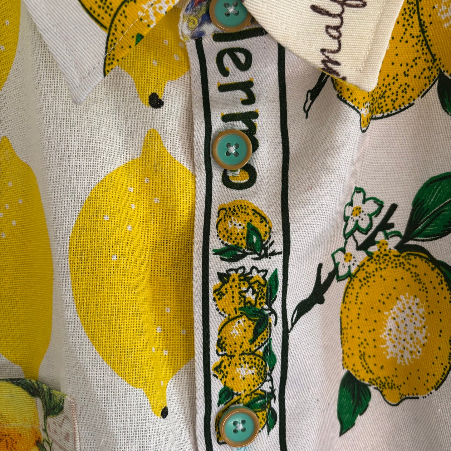 UNISEX styled tea- shirt, Longer length and pointed collar - LEMONS!