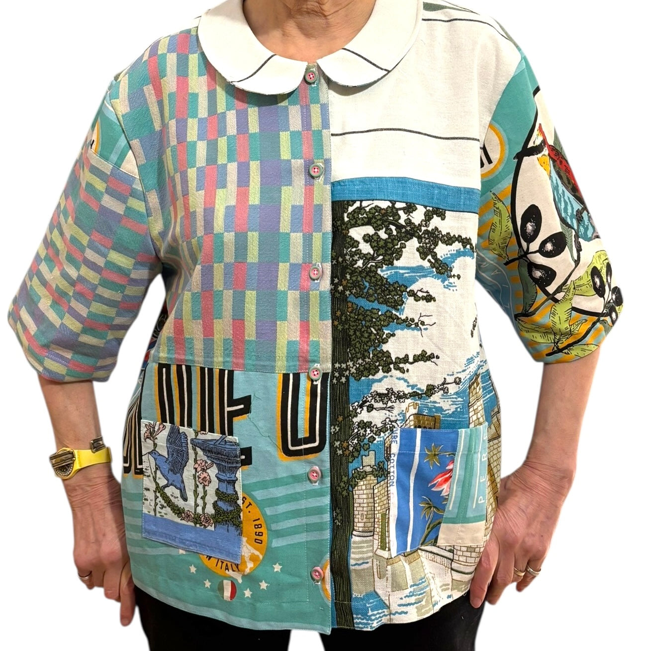 LONGER LENGTH Tea -shirt - Olive oil and patterns