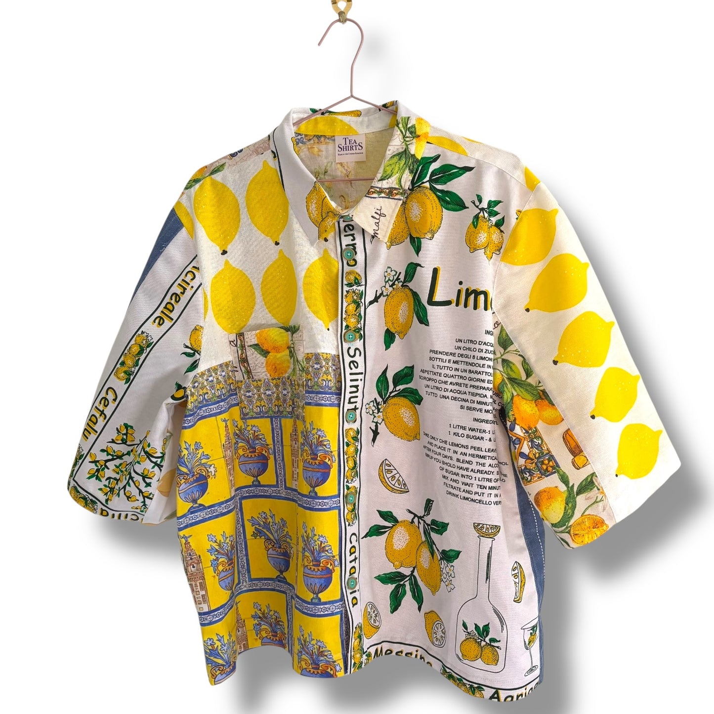 UNISEX styled tea- shirt, Longer length and pointed collar - LEMONS!