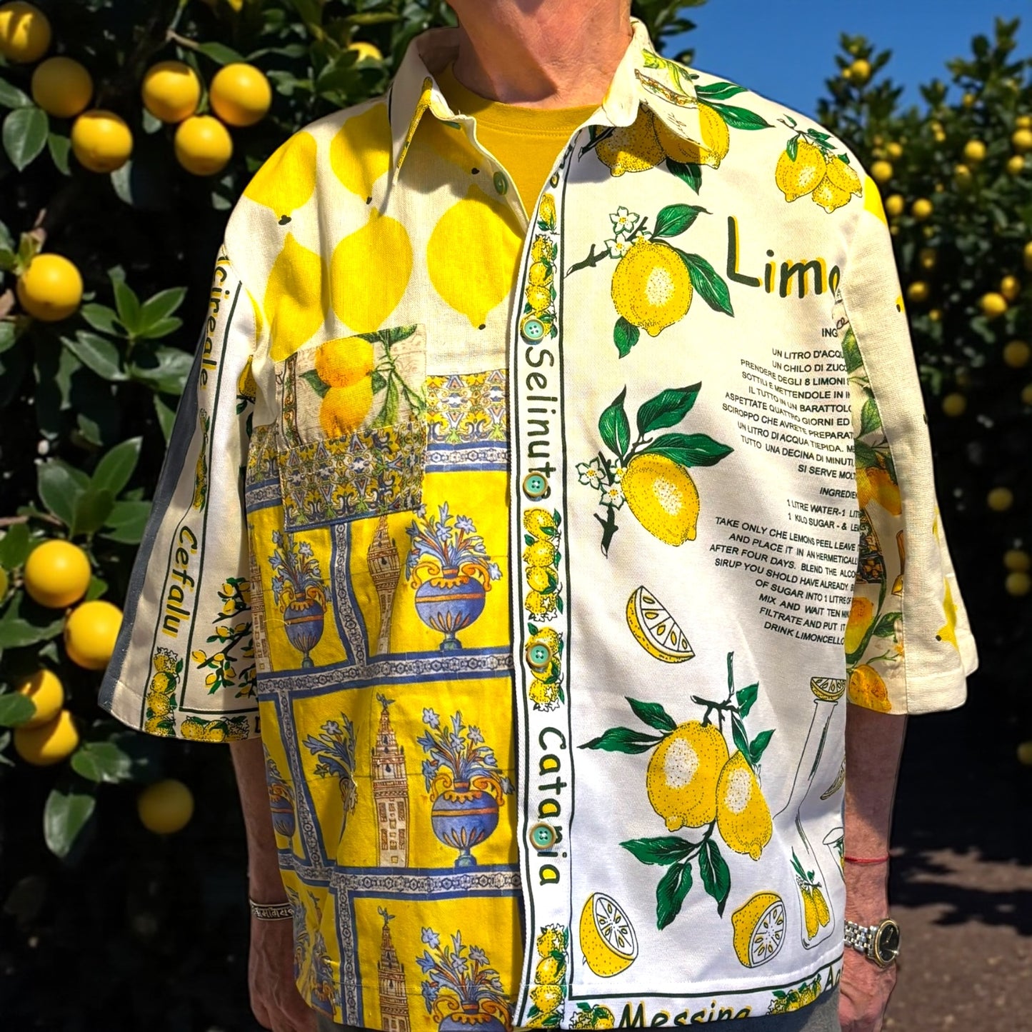 UNISEX styled tea- shirt, Longer length and pointed collar - LEMONS!