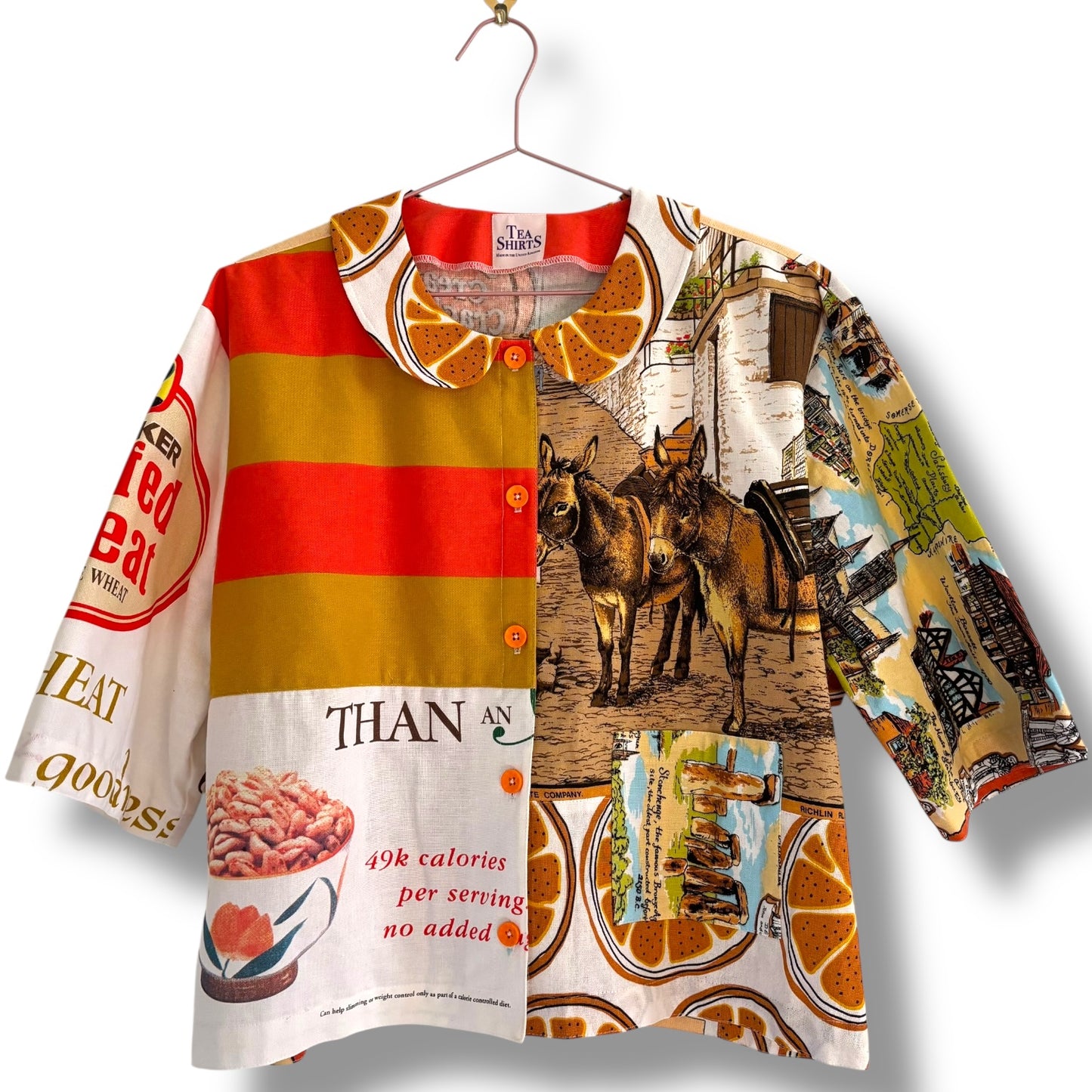 Short sleeved tea-shirt featuring a healthy breakfast! Oranges and puffed wheat!